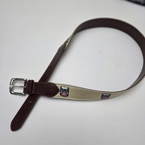 Boston Scott Men's Golf Crest Belt Leather Trim Adjustable Buckle Casual‎ Preppy